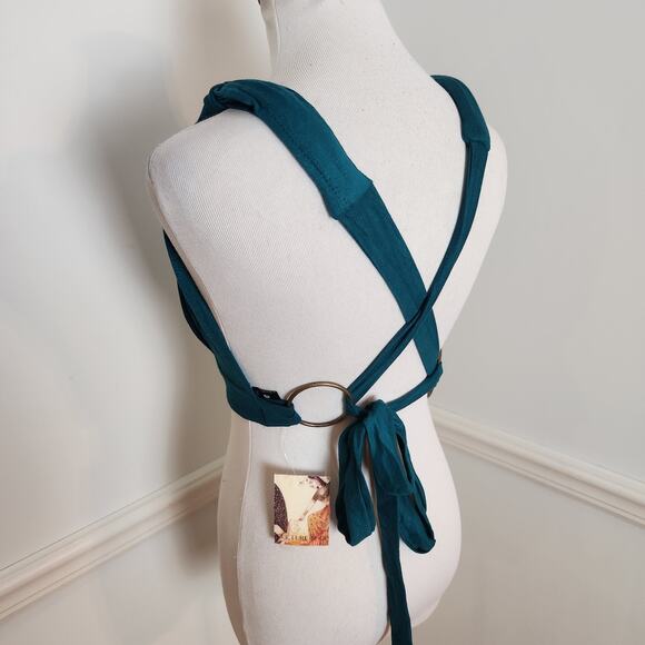 New Culture Shop Crop Top One Size Womens Blue Green Boho Tie Back Hippie Beach - Picture 7 of 9